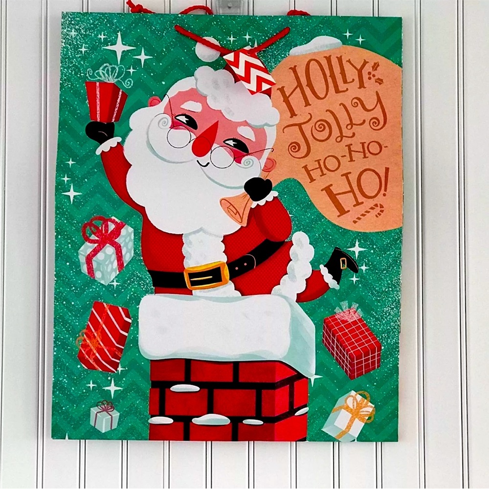 Extra Large Santa on Roof Top Christmas Gift Bag